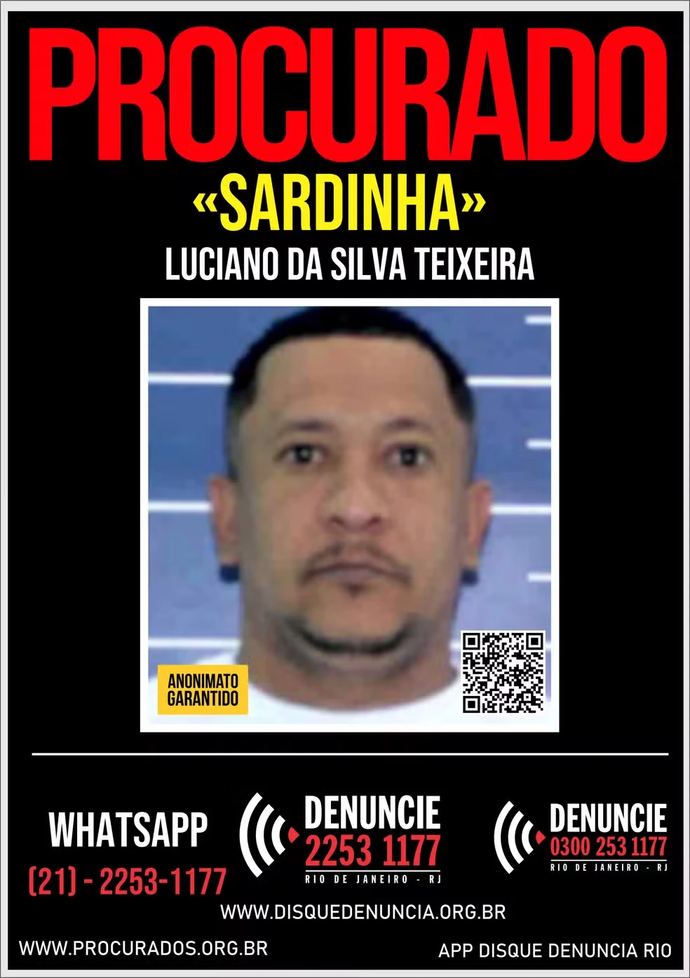 Disque Denúncia solicita informações sobre a localização de Sardinha.