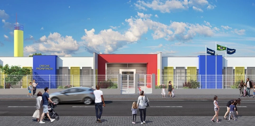 O projeto inclui salas de aula espaçosas, um refeitório, uma área administrativa, banheiros adaptados e zonas de recreação, seguindo rigorosamente todas as normas de acessibilidade e conforto.