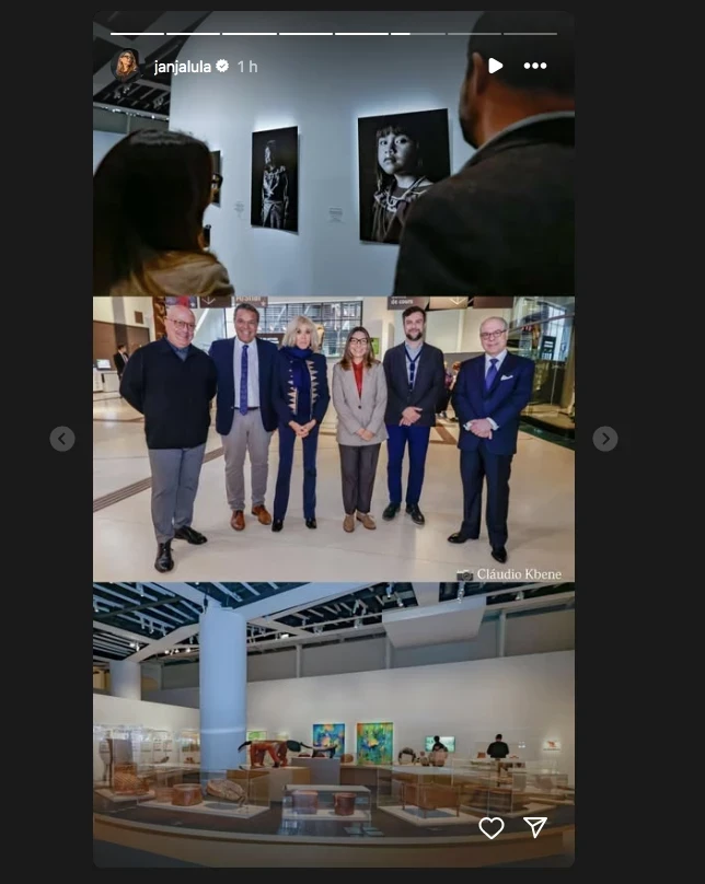 Anja se encontra com Brigitte Macron e visita uma exposição.