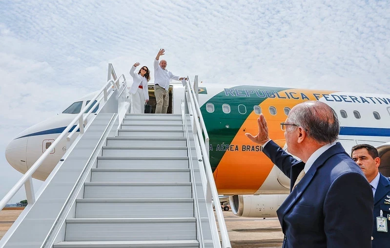 Lula e Janja durante sua viagem.