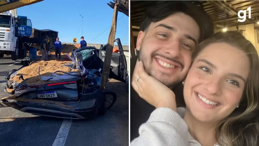 Acidente na BR-448: Carro é soterrado por serragem de carreta tombada. Na foto, jovem permanece internada após resgate complexo.