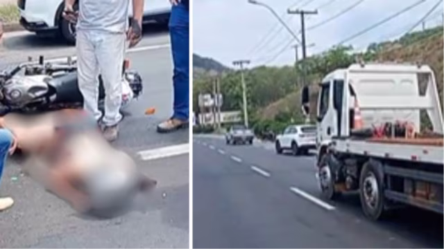 Motociclista fica ferida em acidente com caminhão guincho na BR-381, em Ipatinga