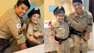 Menina de 6 anos recebe festa temática do PROERD com presença da PM em Alvinópolis