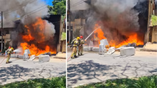 Incêndio destrói parte de loja de aluguel de artigos para festas em Ipatinga