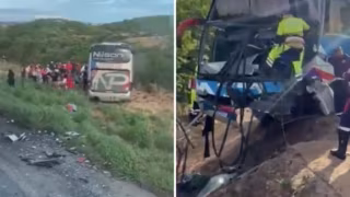 Dois ônibus colidem na BR-251 e motorista fica preso às ferragens em Francisco Sá