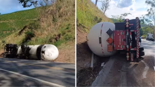 Carreta com Gás Liquefeito tomba e BR-116 permanece interditada após quase 24h