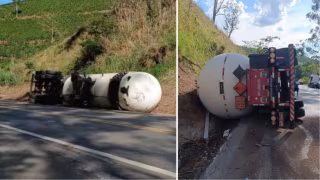 Carreta com GLP segue tombada na BR-116 e trecho continua em pare e siga há quatro dias