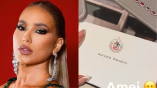 Virginia mostra mimo luxuoso que recebeu do presidente da Grande Rio após ensaio