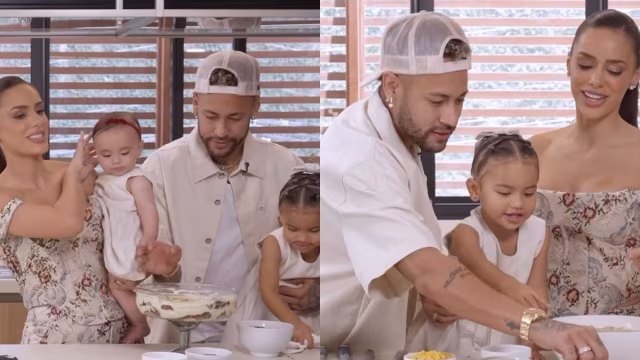 Neymar Jr. cozinha em especial de Natal com Bruna Biancardi e filhas