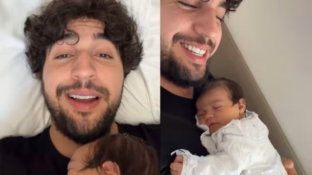 Nattanzinho e Rafa Kalimann curtem primeiros momentos com a filha Zuza na maternidade