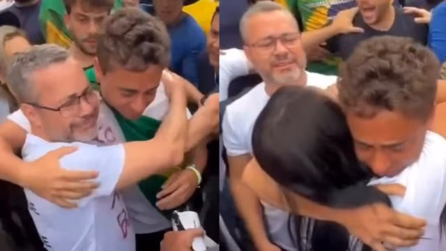 Nikolas Ferreira se emociona ao reencontrar família em Caminhada pela Justiça e Liberdade rumo a Brasília