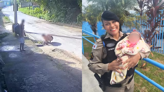 Vídeo mostra mãe tentando jogar recém-nascida em bueiro em MG; PM amamenta bebê resgatada e pais são presos