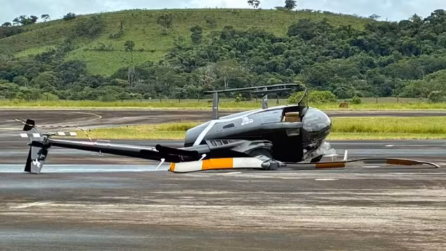 Homem invade aeroporto de Caxambu e tenta decolar helicóptero, mas aeronave cai no pátio