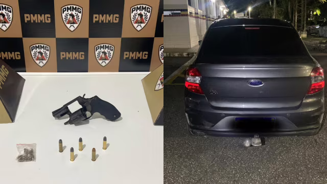 PM apreende carro clonado e prende jovem por arma ilegal em Timóteo
