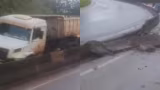 Carreta destrói mureta central e interdita faixa na BR-381 em MG