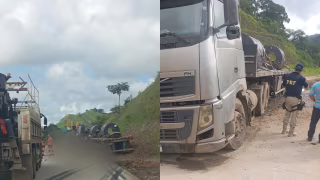 Acidente entre duas carretas e moto na BR-381 deixa um morto em Antônio Dias