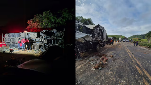 Engavetamento com três caminhões na BR-262 deixa motorista morto em São Domingos do Prata