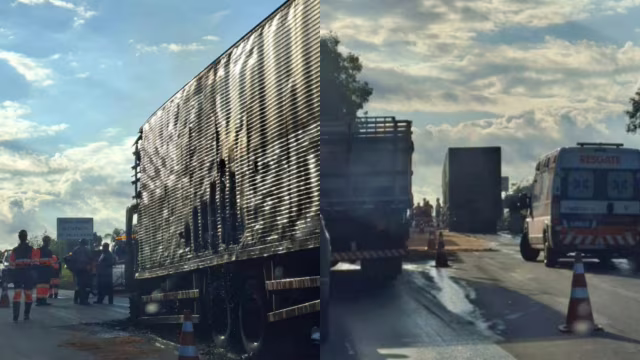 Caminhão pega fogo na BR-381 e interdita faixa no sentido Belo Horizonte