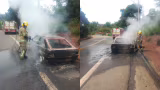 Carro pega fogo na MG-123 em Rio Piracicaba e é destruído pelas chamas