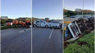 Caminhão perde controle na BR-020 e atinge 12 carros, travando a Epia Norte