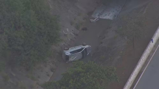 Carro capota e cai em córrego na Avenida Jacu-Pêssego, em Itaquera