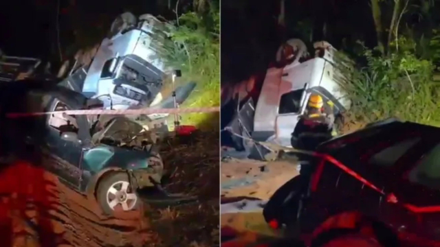 Acidente entre carro e bitrem mata três pessoas na BR-262 em Moema