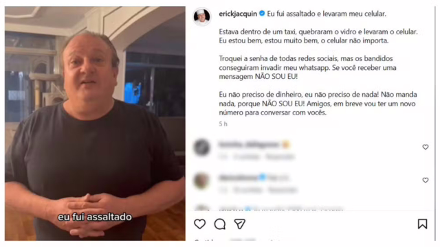 Erick Jacquin diz que foi assaltado em táxi e teve celular roubado após ladrão quebrar vidro