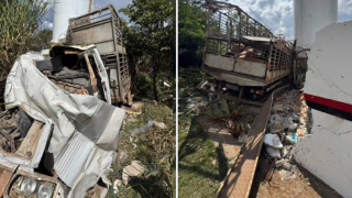 Grávida morre após caminhão com porcos capotar e atingir frigorífico na Grande BH