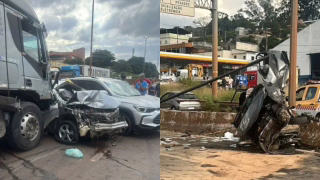 Carreta sem freio provoca engavetamento com 13 veículos e deixa feridos no Anel Rodoviário