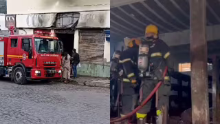 Incêndio destrói loja de materiais de construção no Centro de Pedra Azul