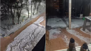 Chuva de granizo cobre ruas e forma camada de até 30 cm em Ilicínea, no Sul de Minas