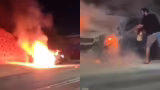Camaro pega fogo na Avenida Acesita, em Timóteo, e mobiliza Bombeiros e PM