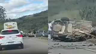 Batida entre caminhão e carro deixa trânsito lento na BR-265, em Barroso