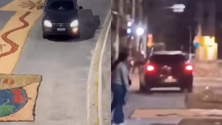 Carros passam sobre tapetes de Corpus Christi e causam indignação no Centro de Caratinga