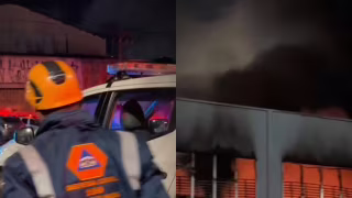 Incêndio de grandes proporções atinge galpão comercial em Guarulhos
