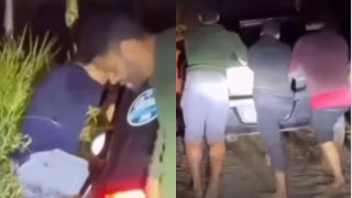 Hulk ajuda moradores a desatolar carro preso na lama na zona rural de Campina Grande