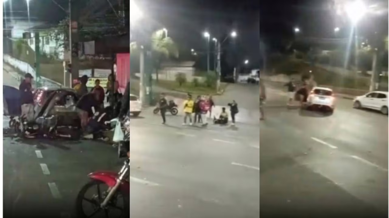 Pedestres registraram em vídeo o momento seguinte ao atropelamento de seis pessoas por um motorista na Grande BH