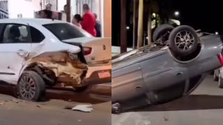 Corsa capota após bater em Siena estacionado no centro de Maracás