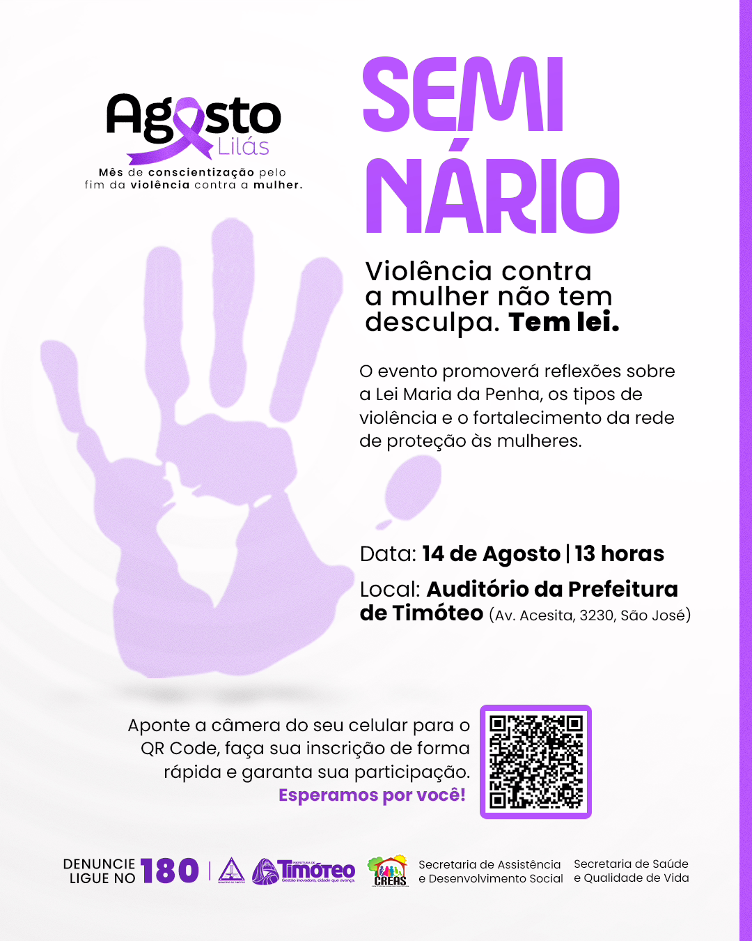 04.08 - Release PMT - Timóteo intensifica mobilização do Agosto Lilás com seminário e ações de conscientização