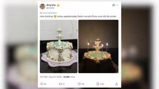 Confeiteira de Uberlândia cria bolo com fonte e anjo que passa de 10 milhões de visualizações