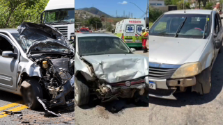 Colisão entre três carros deixa dois motoristas feridos na BR-116, em Caratinga, MG