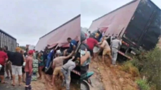 Carreta com carga de cerveja é saqueada na BR-116