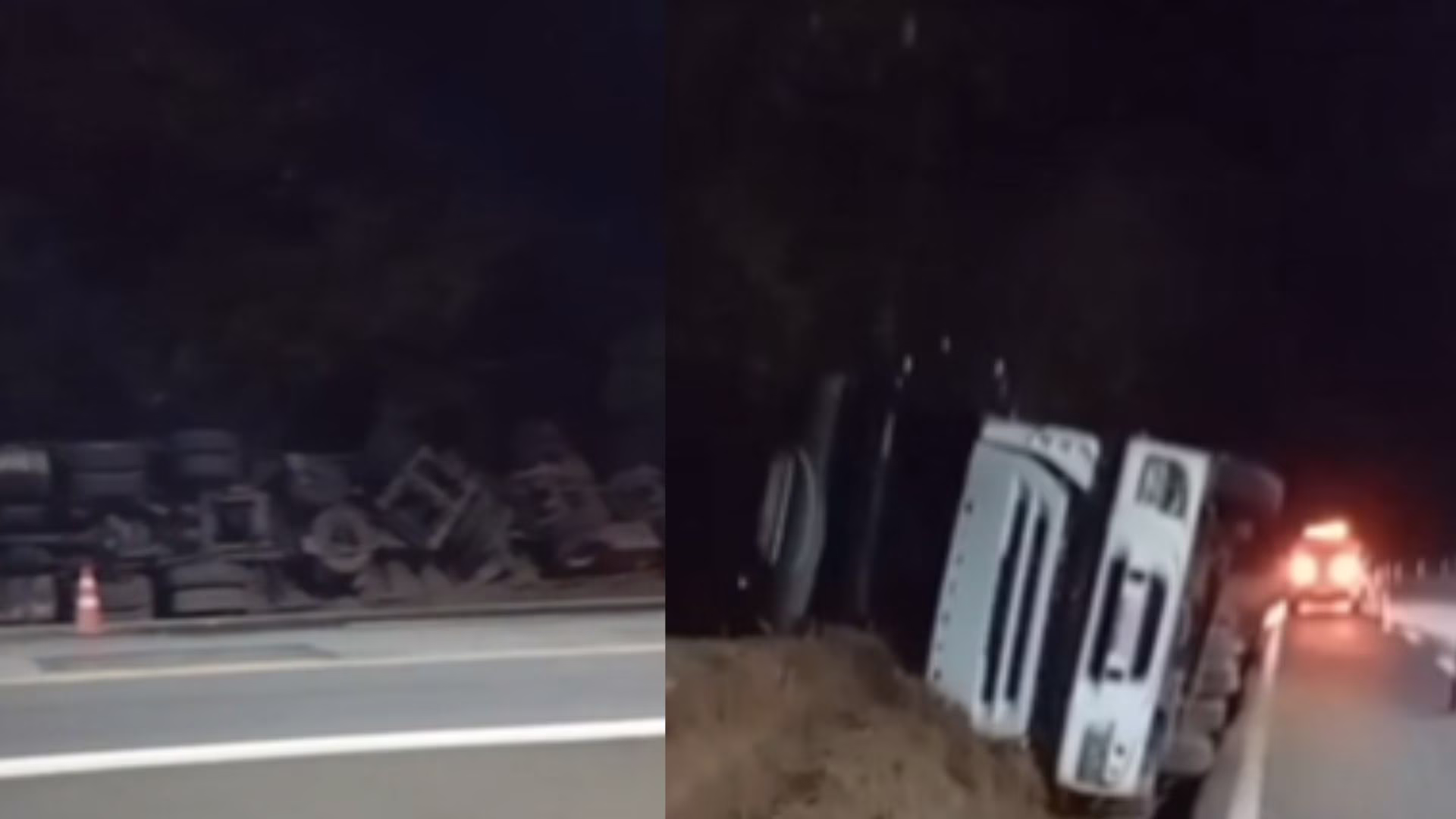 Caminhão sai da pista em frente à base da Nova 381 em João Monlevade