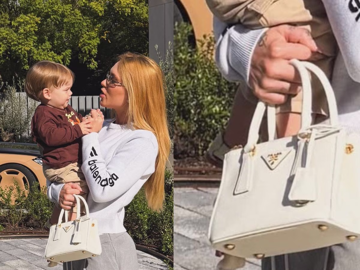 Virginia Fonseca posa ao lado do filho e mostra a bolsa de R$ 25 mil que recebeu antes de começar o relacionamento com Vini Jr