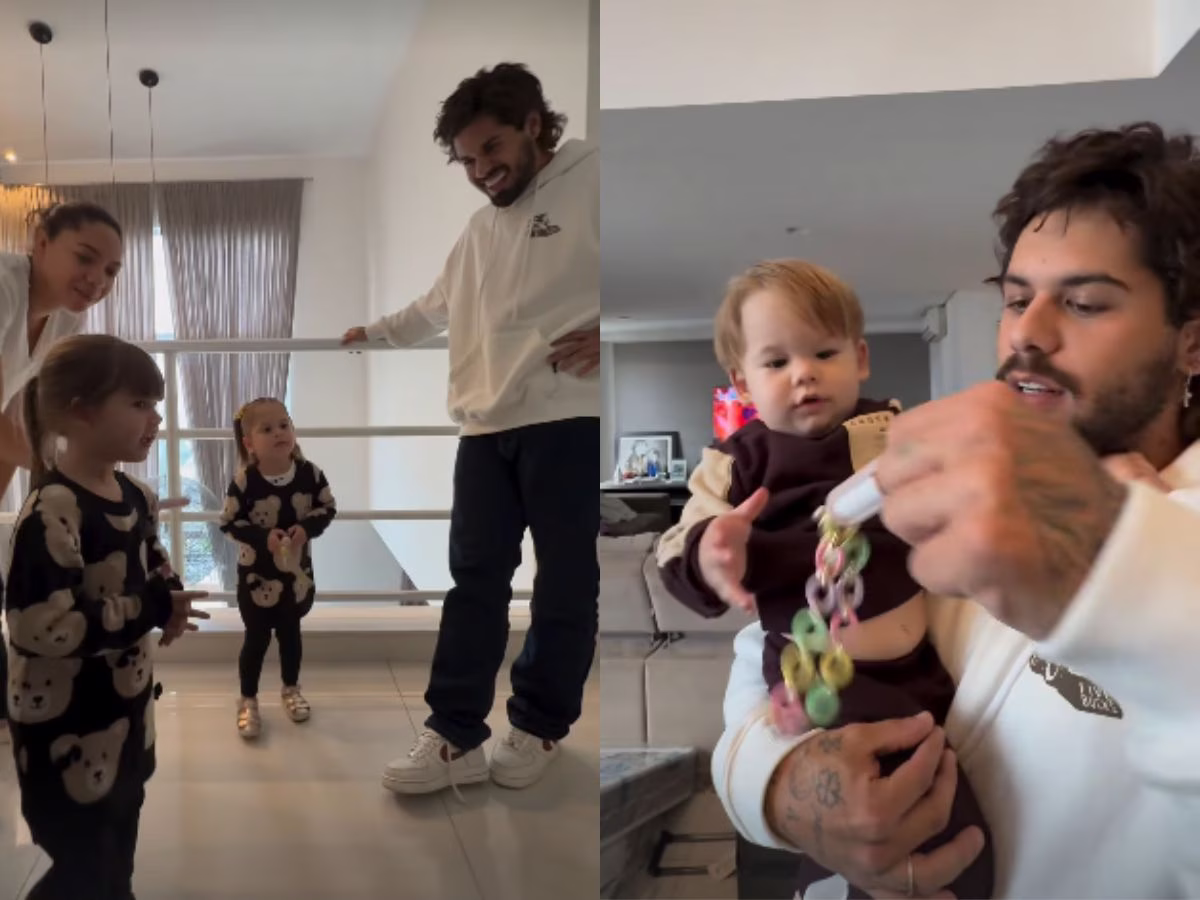 Zé Felipe se encontra novamente com os filhos após a viagem deles com Virginia para visitar Vini Jr