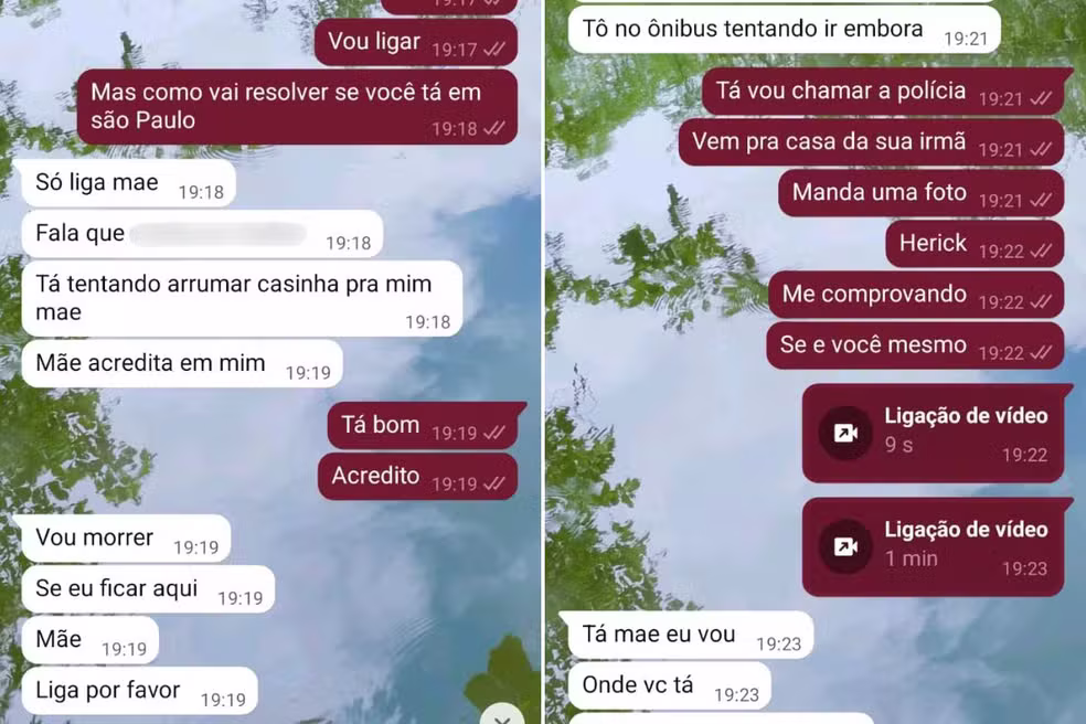 Imagens compartilhadas nas redes sociais mostram o apelo de ajuda de Herick à sua mãe.