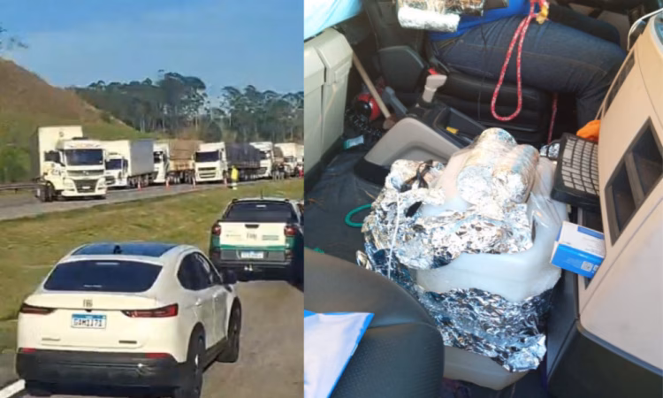 O condutor informou à empresa responsável que foi feito refém por três indivíduos durante o assalto a uma carga e forçado a parar o veículo na estrada