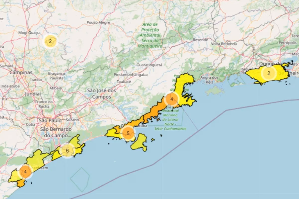 Também há previsão de ventos fortes na faixa litorânea