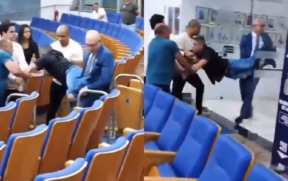 Homem é carregado para fora da sessão na Câmara de Avaré, na segunda-feira (1º), após uma confusão