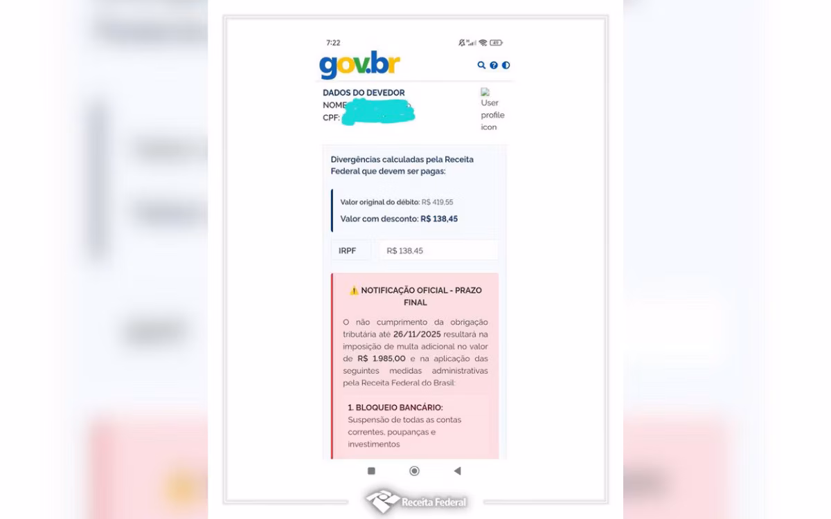 Receita Federal faz alerta sobre golpes que imitam a página do gov.br